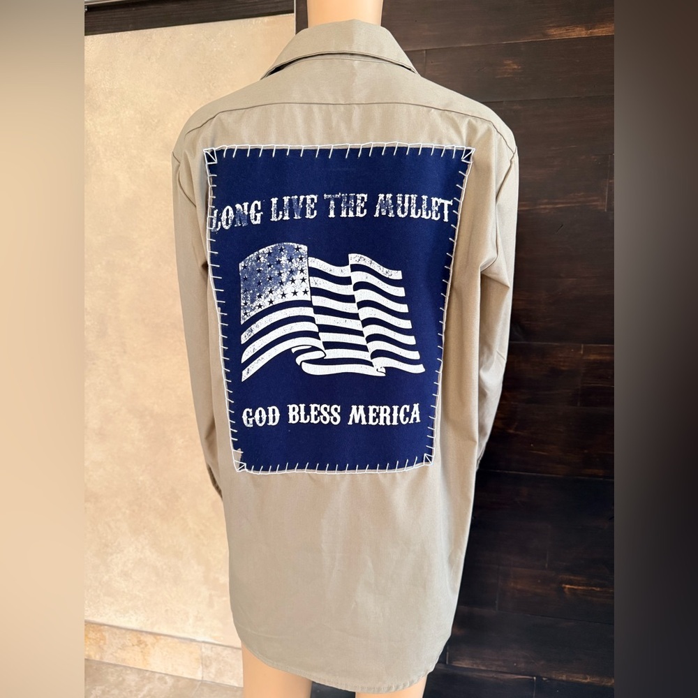 Upcycled Dickies Long Live The Mullet Tan Shacket Size M